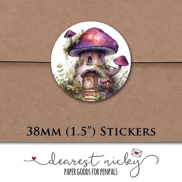 Mushroom Houses Envelope Seals <br> Set of 30 Stickers