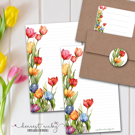 Ensemble d'écriture de lettres tulipes