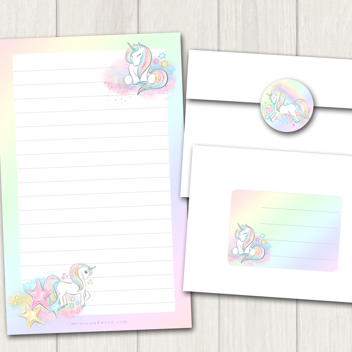 Rainbow Unicorns Stationery Set for Kids