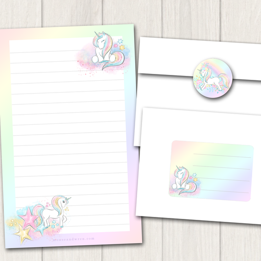 Rainbow Unicorns Stationery Set for Kids