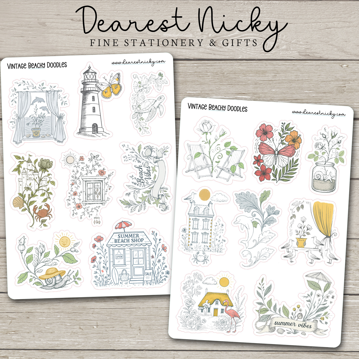 Vintage Beachy Doodles Stickers - 2 Sheets