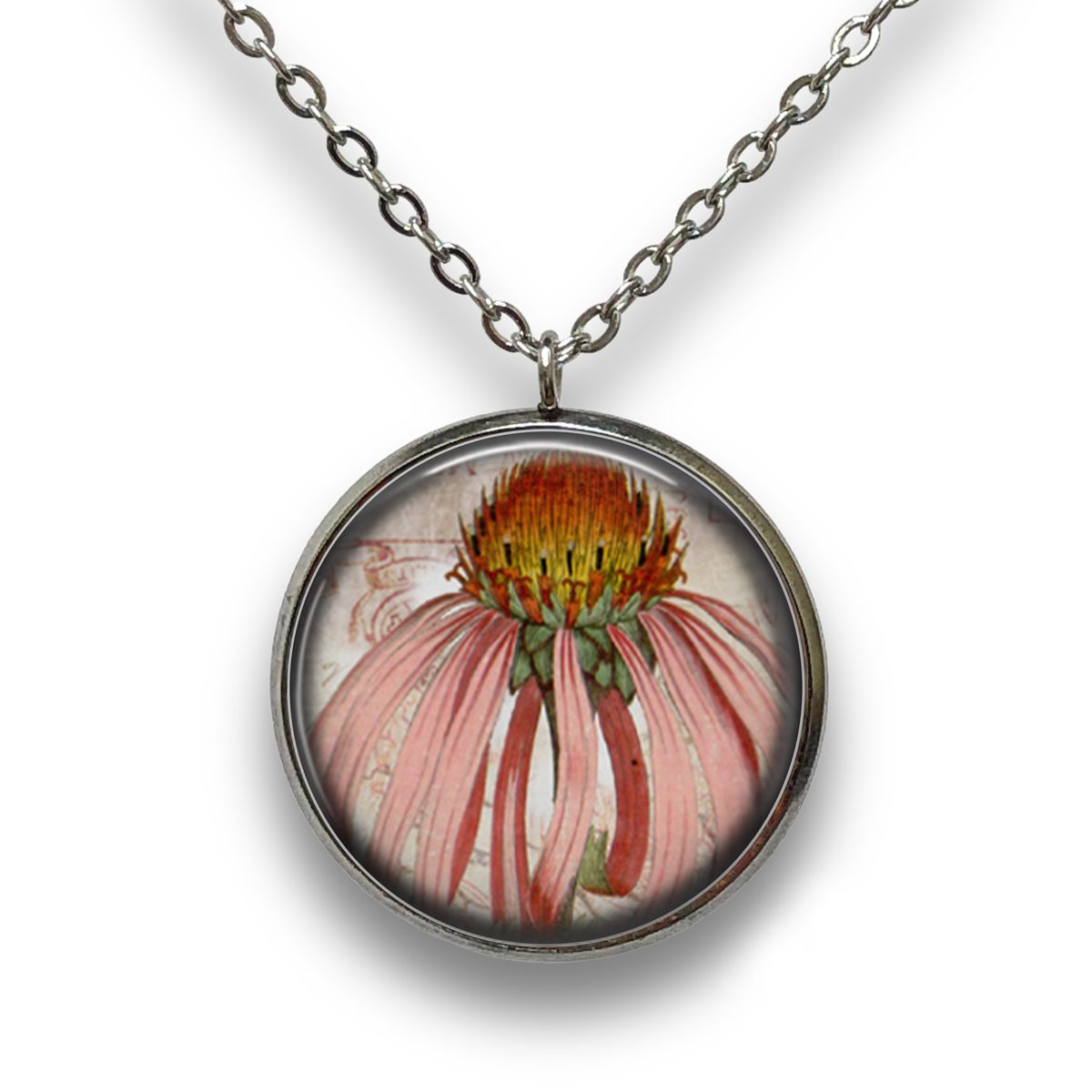 Vintage Coneflower Pendant with Necklace