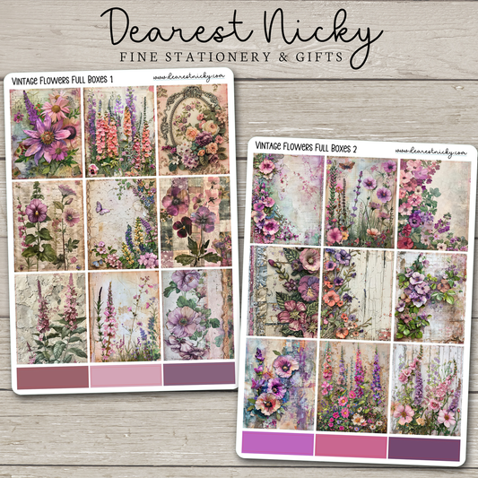 Vintage Flowers Full Box Stickers - 2 Sheets