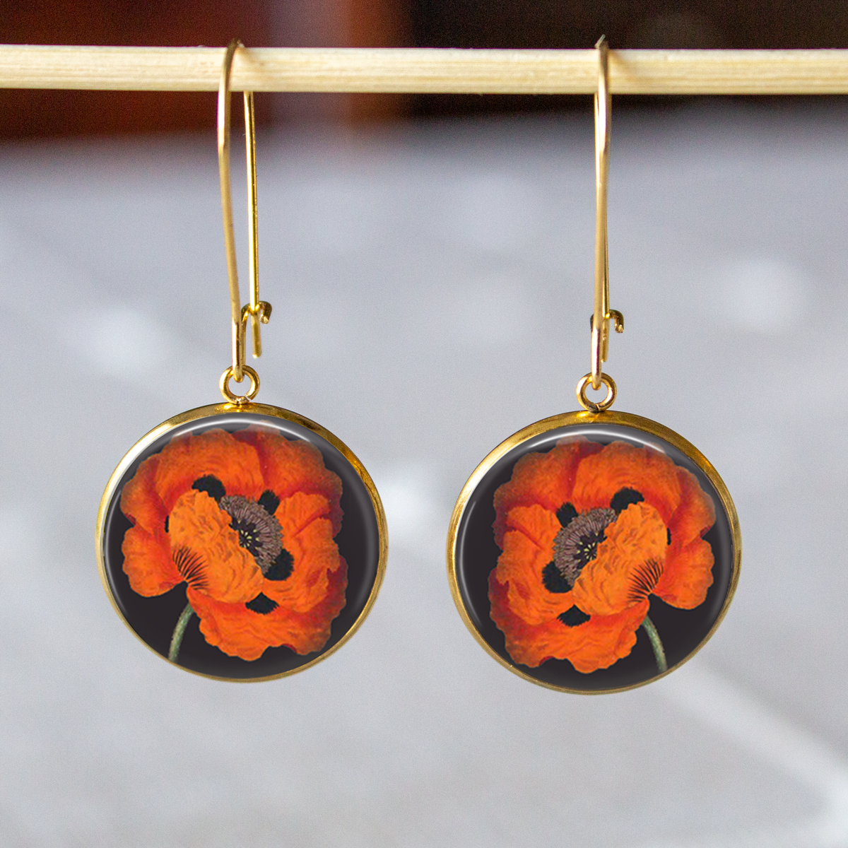 Vintage Poppy Stainless Steel Earrings