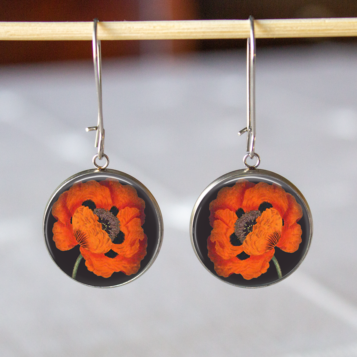 Vintage Poppy Stainless Steel Earrings