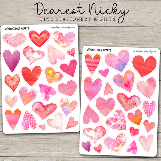 Watercolour Hearts Stickers - 2 Sheets