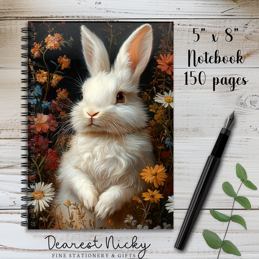 White Bunny 150 Page Wire Bound Notebook - Blank or Lined