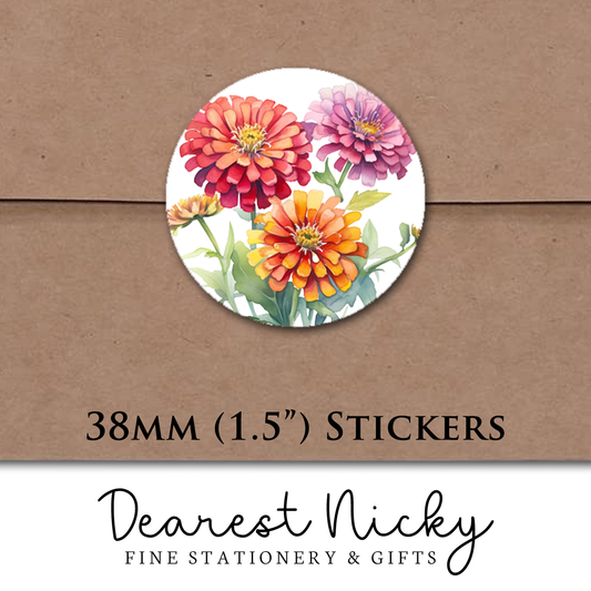 Zinnias Envelope Seals - Set of 30 Stickers