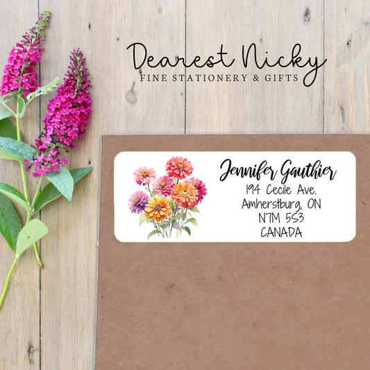 Zinnias Custom Return Address Labels Set of 30