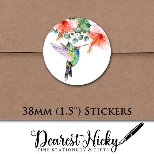 Hummingbirds & Hibiscus Envelope Seals - Set of 30 Stickers