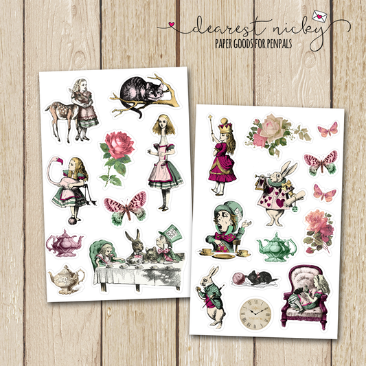 Alice in Wonderland Stickers - 2 Sheets