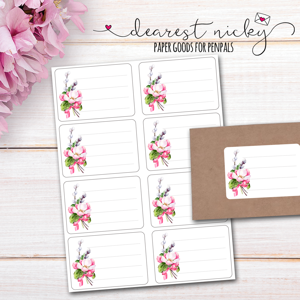 Apple Blossoms Mailing Address Labels - Set of 16