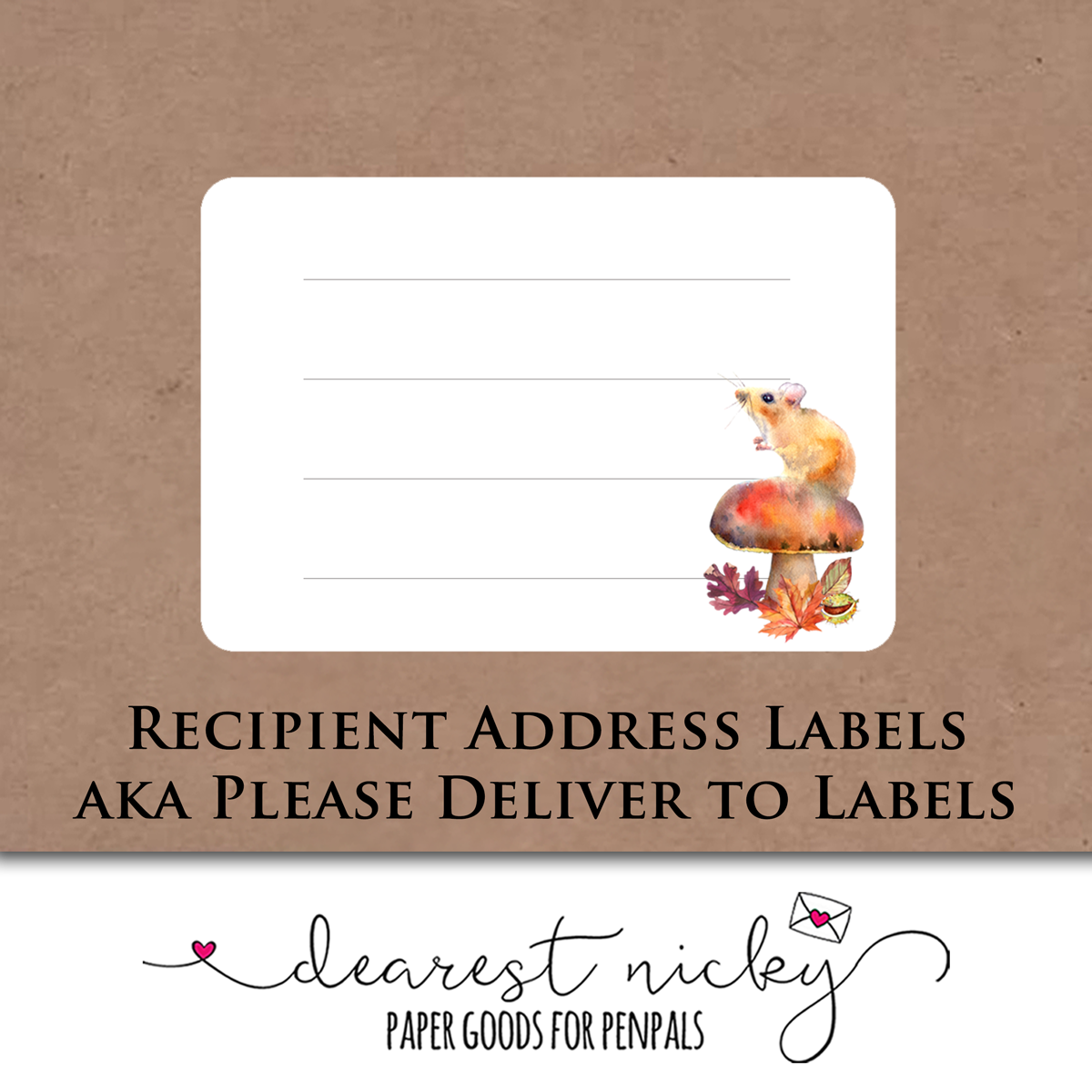 Autumn Mouse Address Labels - Set of 16