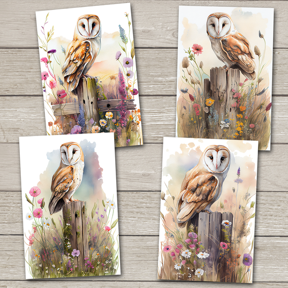 Barn Owls Postcards - Set of 4 - New Premium Cardstock
