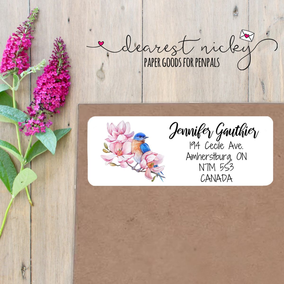 Magnolia and Bluebird Custom Return Address Labels Set of 30