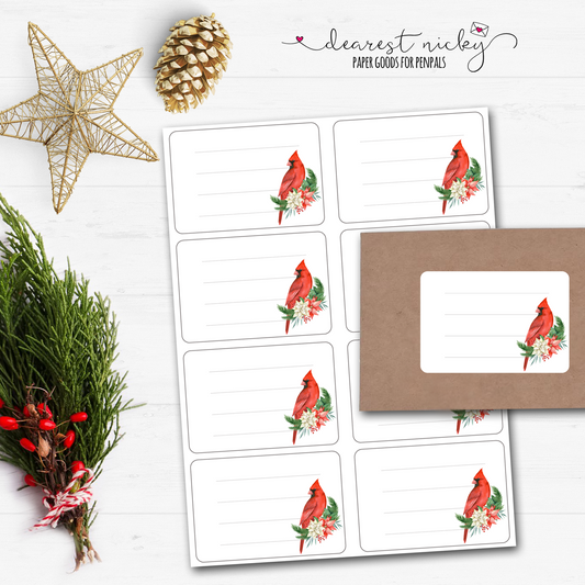 Winter Cardinal Mailing Address Labels - Set of 16