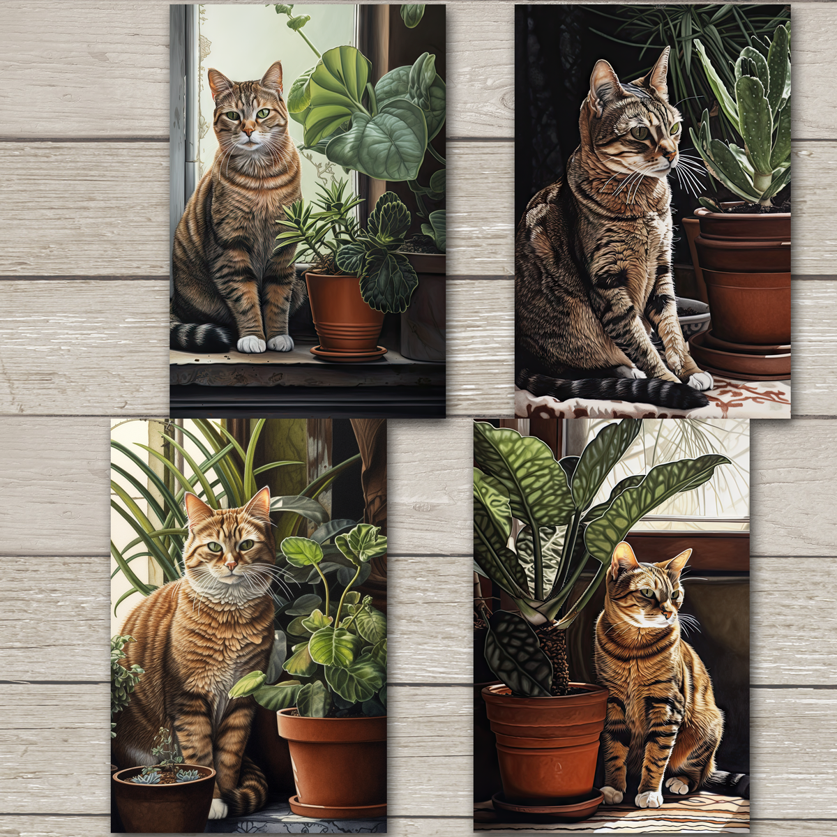 Cartes postales chats et plantes - Ensemble de 4 - Nouveau papier cartonné Premium