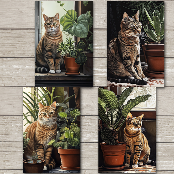 Cats and Plants Postcards - Set of 4 - New Premium Cardstock