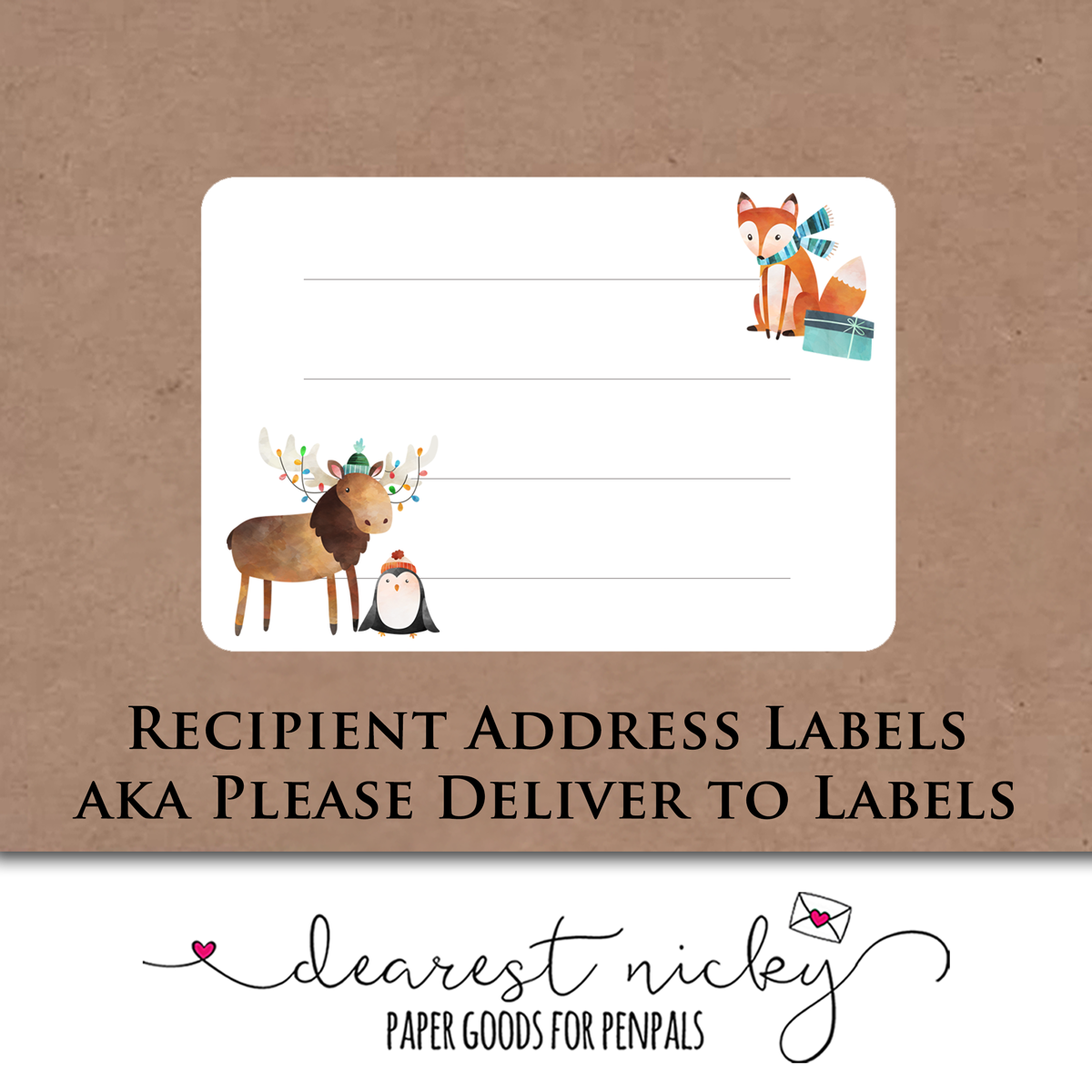 Friends Address Labels Christmas Moose and Friends Address Labels - Set of 16 – Dearest Nicky