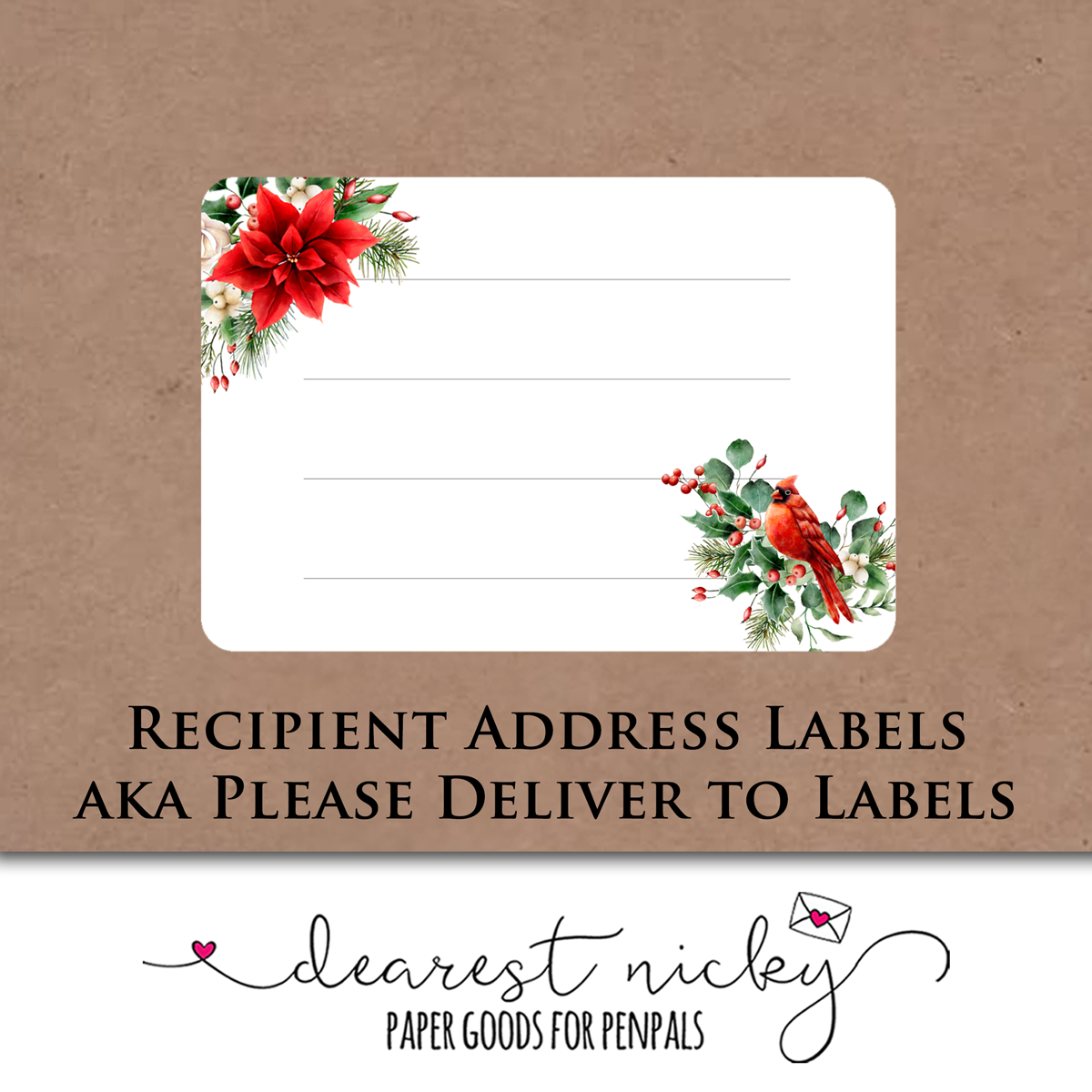 Christmas Cardinal Address Labels - Set of 16