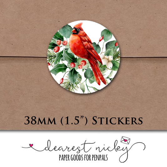Christmas Cardinal Envelope Seals - Set of 30 Stickers