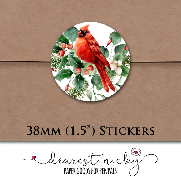 Christmas Cardinal Envelope Seals <br> Set of 30 Stickers
