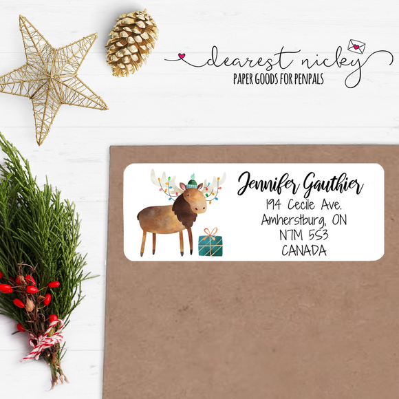 Christmas Moose and Friends Custom Return Address Labels Set of 30