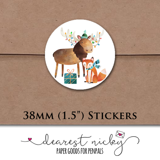 Christmas Moose and Friends Envelope Seals - Set of 30 Stickers
