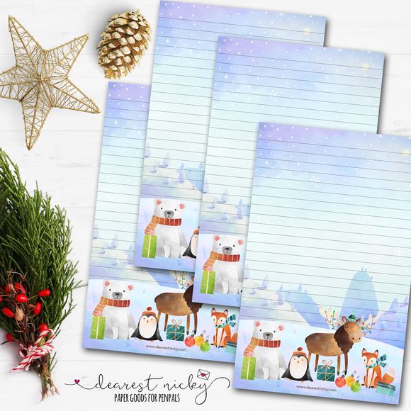 Christmas Moose and Friends Letter Writing Paper