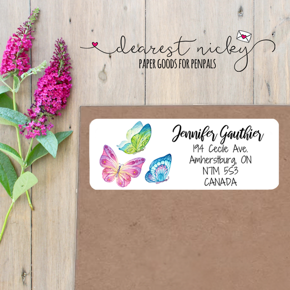 Colourful Butterflies Custom Return Address Labels Set of 30