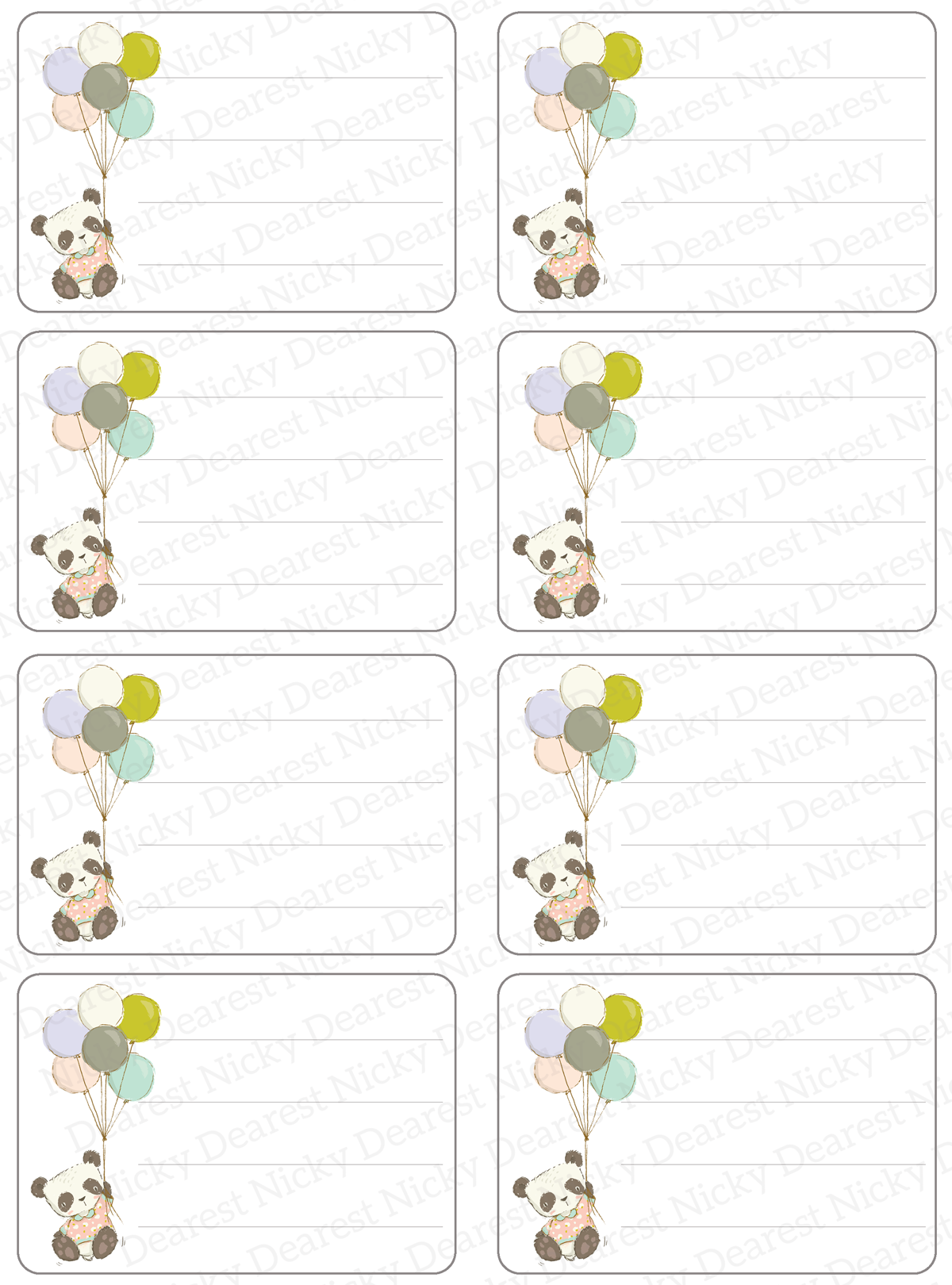 Balloon Panda Mailing Address Labels - Set of 16