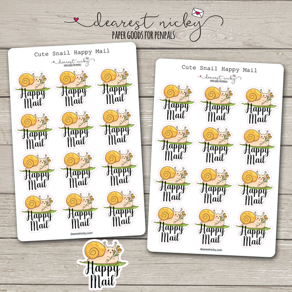 Cute Snail Happy Mail Stickers - 2 Sheets