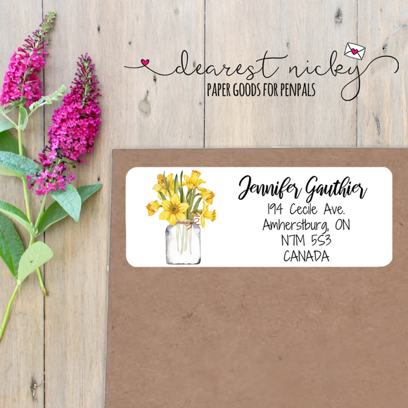 Daffodil Bouquet Custom Return Address Labels Set of 30