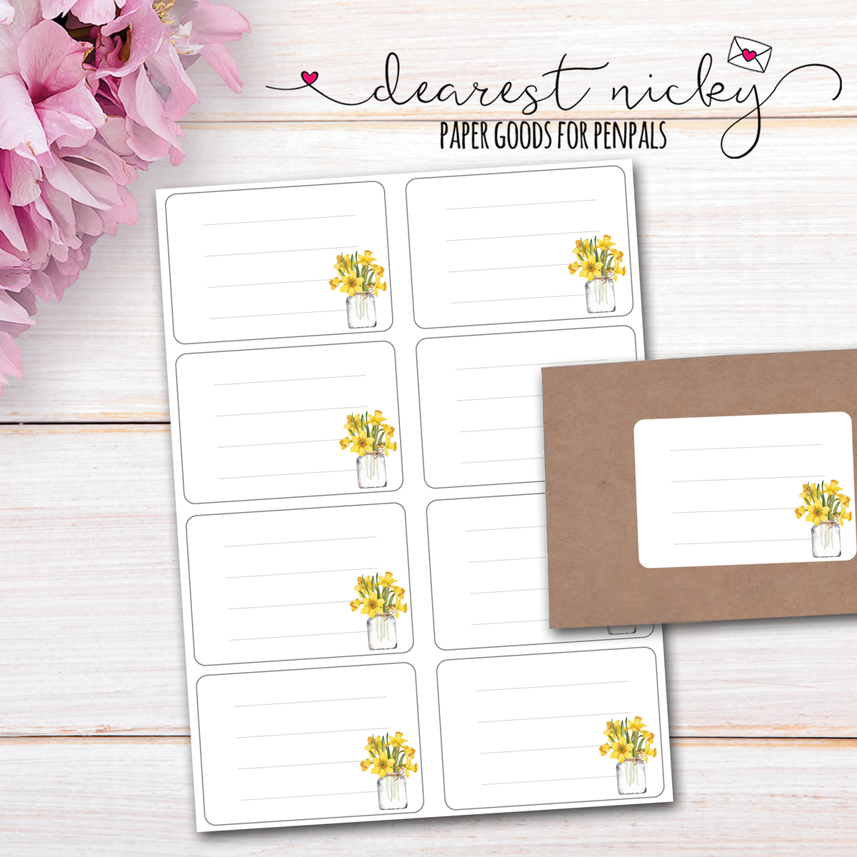 Daffodil Bouquet Mailing Address Labels - Set of 16