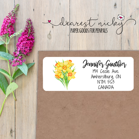 Daffodil Garden Étiquettes d’adresse de retour personnalisées Ensemble de 30