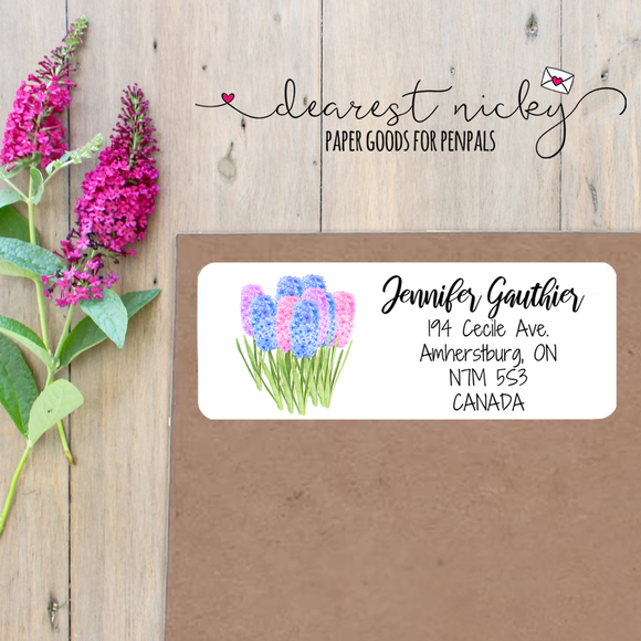 Daffodil and Hyacinth Garden Custom Return Address Labels Set of 30