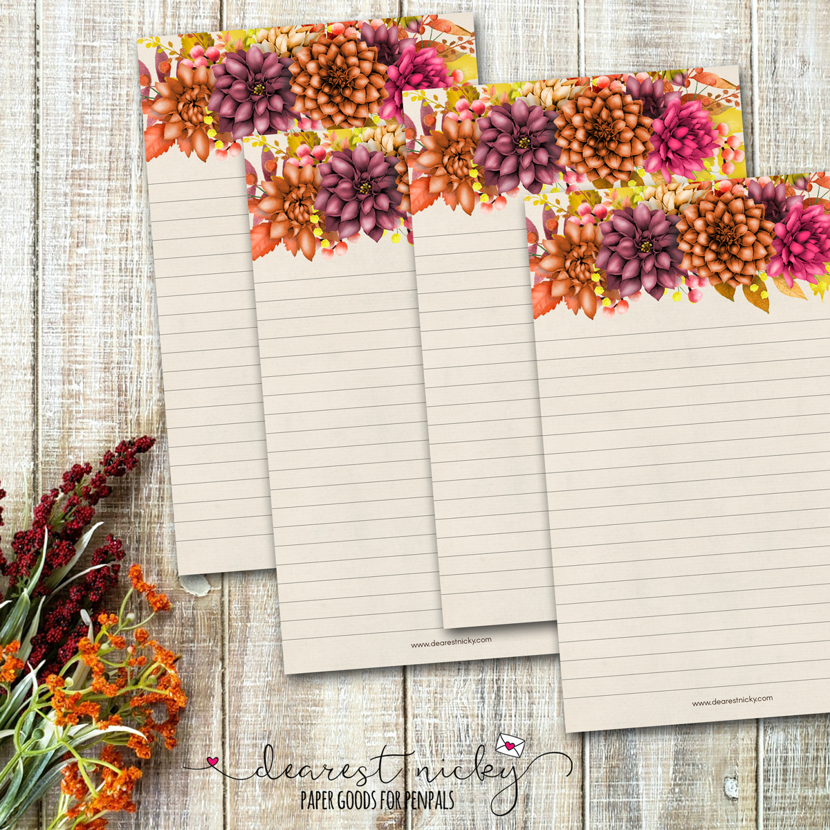 Dahlias Letter Writing Paper