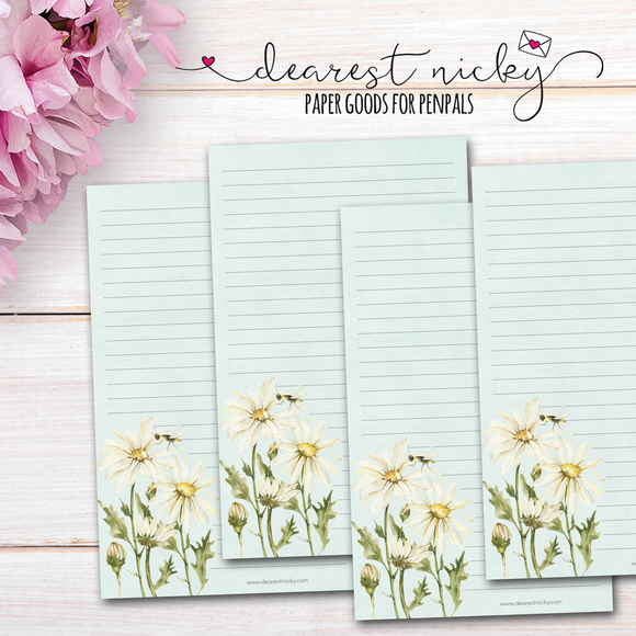 Daisies and Bee Letter Writing Paper