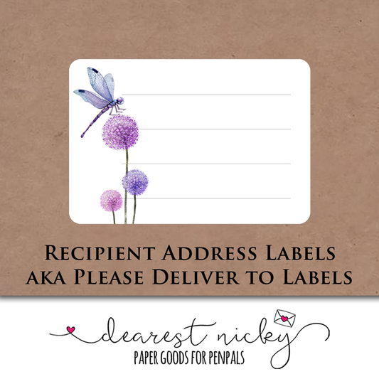 Dragonflies & Allium Mailing Address Labels - Set of 16
