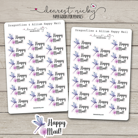 Dragonflies & Allium Happy Mail Stickers - 2 Sheets