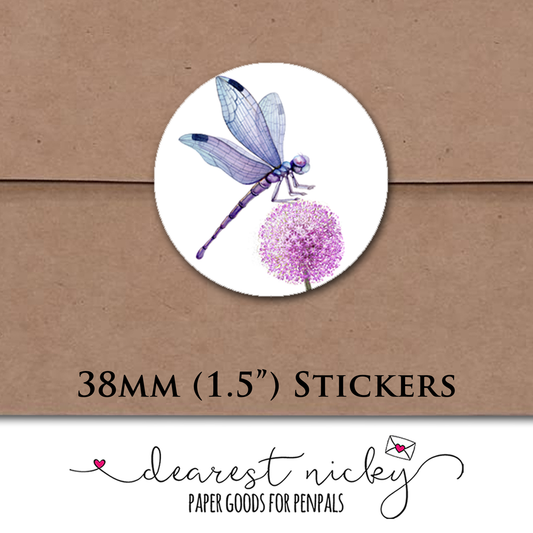 Dragonflies & Allium Envelope Seals - Set of 30 Stickers