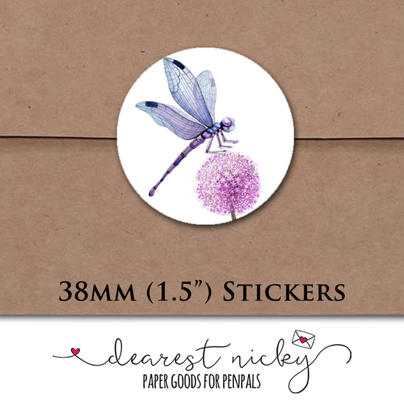 Dragonflies & Allium Envelope Seals <br> Set of 30 Stickers