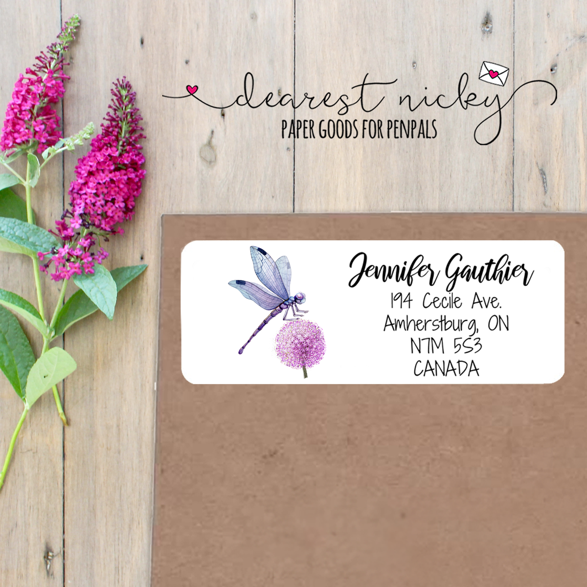 Dragonflies & Allium Custom Return Address Labels Set of 30