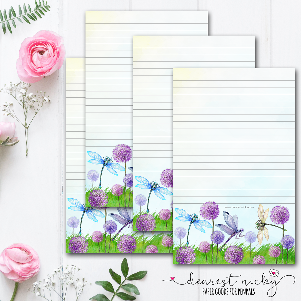 Dragonflies & Allium Letter Writing Paper