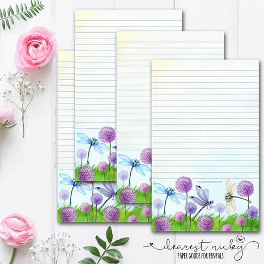 Dragonflies & Allium Letter Writing Paper