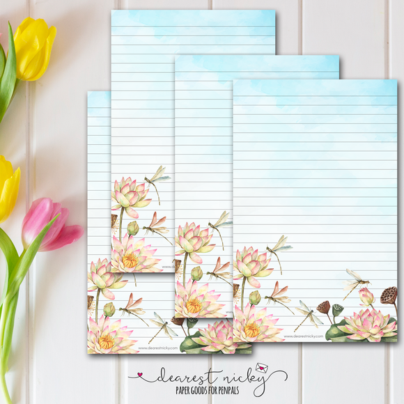 Dragonflies & Water Lilies Letter Writing Paper