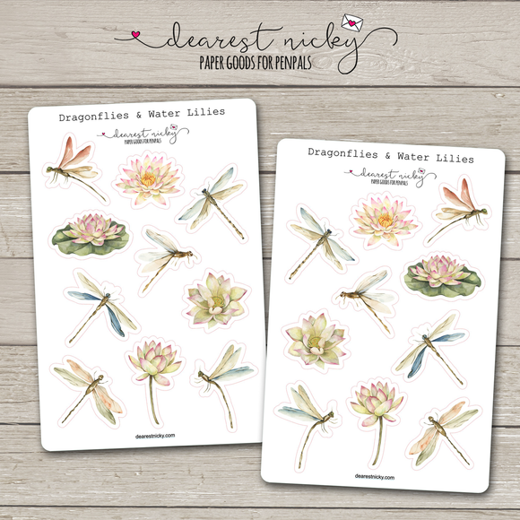 Dragonflies & Water Lilies Stickers - 2 Sheets