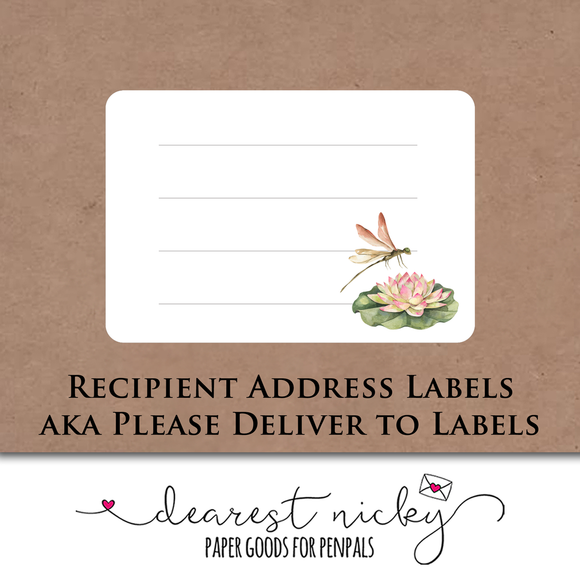 Dragonflies & Water Lilies Mailing Address Labels <br> Set of 16