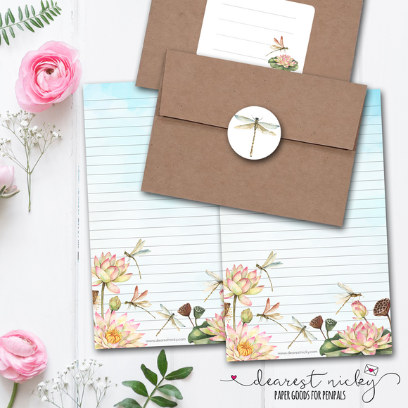 Dragonflies & Water Lilies Letter Writing Set
