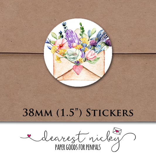 Flower Filled Envelope Envelope Seals - Set of 30 Stickers